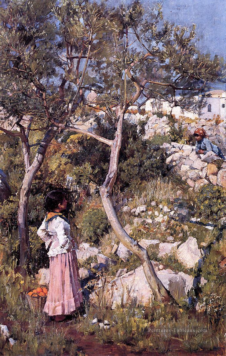 Deux petites filles italiennes par un village grec John William Waterhouse Peintures à l'huile